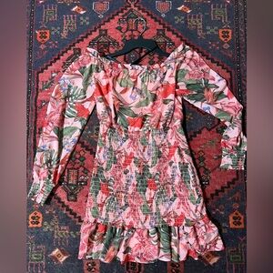 bebe Floral smocked off the shoulder dress